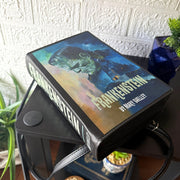 Things2die4 Frankenstein Book Clutch Bag, Black Vinyl Cross Body Bag with Detachable Shoulder Strap and Wrist Strap, Gothic
