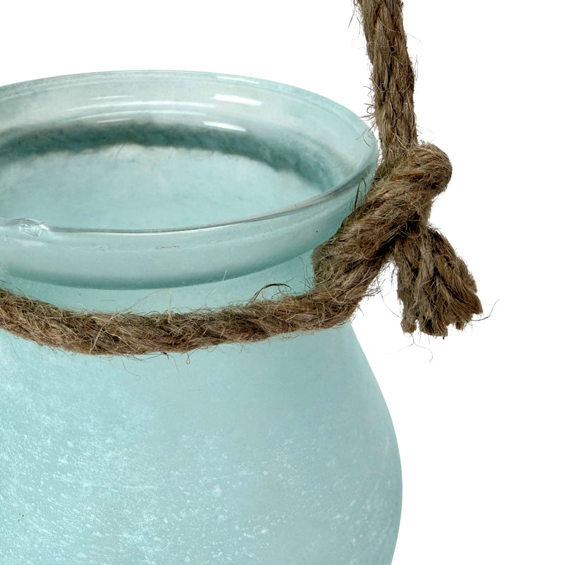 Blue - Image 10 - India House Decorative Candle Lantern, Frosted Blue Glass Hanging Lantern with Rope Handle, 15 Inches Tall