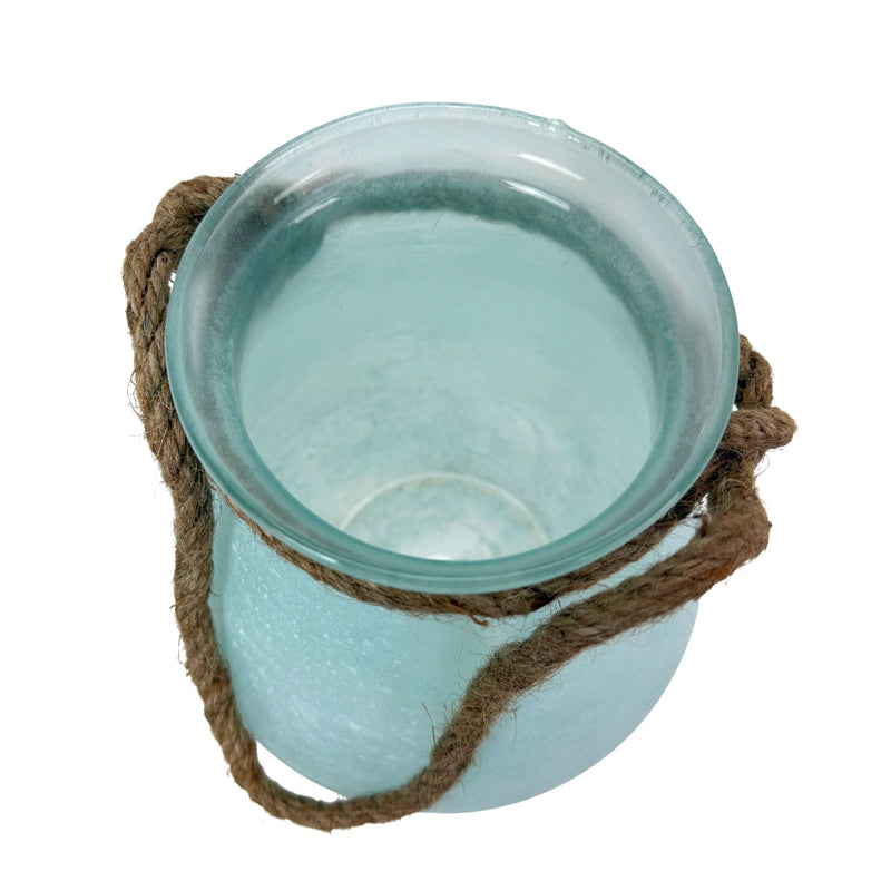 Blue - Image 9 - India House Decorative Candle Lantern, Frosted Blue Glass Hanging Lantern with Rope Handle, 15 Inches Tall X