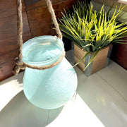 Blue - Image 8 - India House Decorative Candle Lantern, Frosted Blue Glass Hanging Lantern with Rope Handle, 15 Inches Tall X