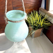 Green - Image 8 - India House Hanging Glass Lantern Decorative Vase, Frosted Green Bulb-Shaped Glass with Rope Handle, 15.75