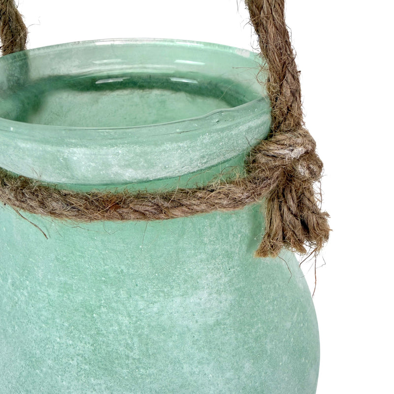 Green - Image 10 - India House Hanging Glass Lantern Decorative Vase, Frosted Green Bulb-Shaped Glass with Rope Handle, 15.75