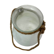 White - Image 3 - India House Frosted Glass Hanging Candle Lantern with Rope Handle, White Bulb-Shaped Decorative Candle