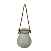 White - Image 1 - India House Frosted Glass Hanging Candle Lantern with Rope Handle, White Bulb-Shaped Decorative Candle