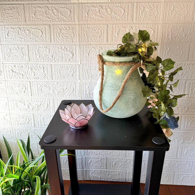 Green - Image 7 - India House Hanging Glass Lantern Decorative Vase, Frosted Green Bulb-Shaped Glass with Rope Handle, 15.75