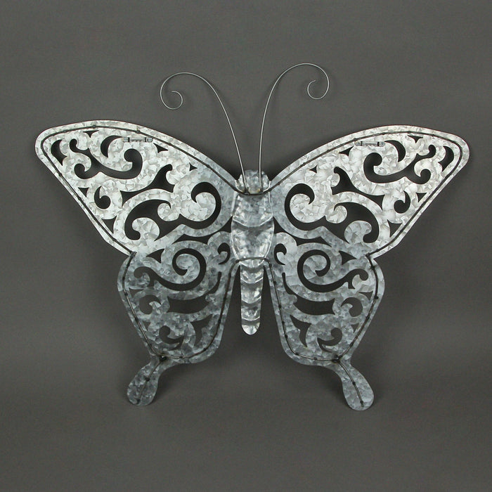 Enchanting Set of 2 Galvanized Grey Metal Butterfly Art Wall Sculptures: Elegant Indoor and Outdoor Decor with Delicate