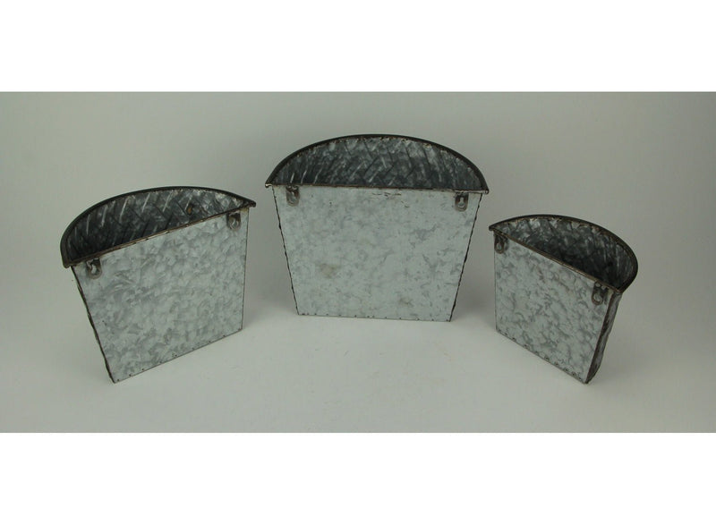 Galvanized Metal Indoor Outdoor Wall Mount Basket Planters Lattice Look - Set of 3 Grey Boho Décor - Nesting Small (8 x 6.5