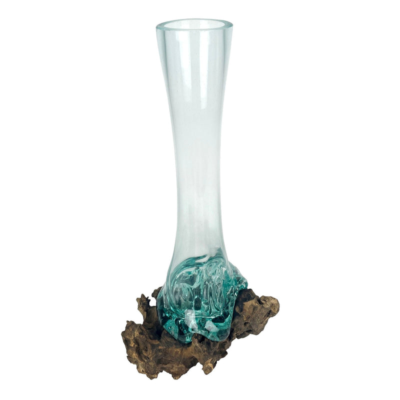 Glass On Teak Driftwood Molten Sculptural Bud Vase Image 1
