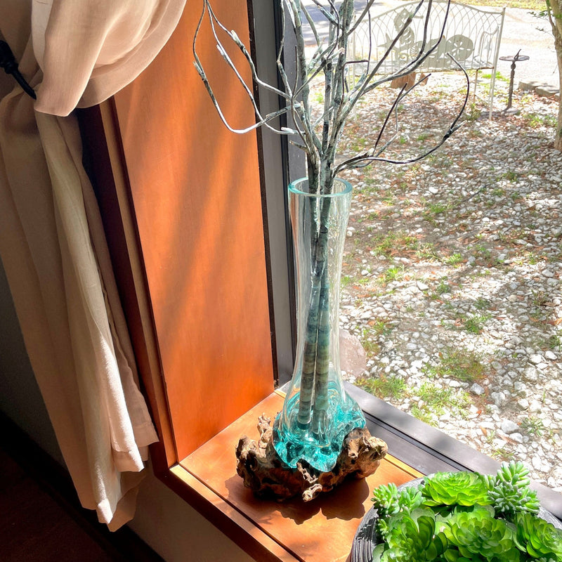 Glass On Teak Driftwood Molten Sculptural Bud Vase Image 6