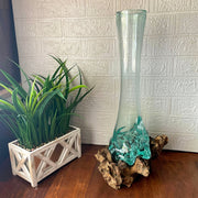 Glass On Teak Driftwood Molten Sculptural Bud Vase Image 4