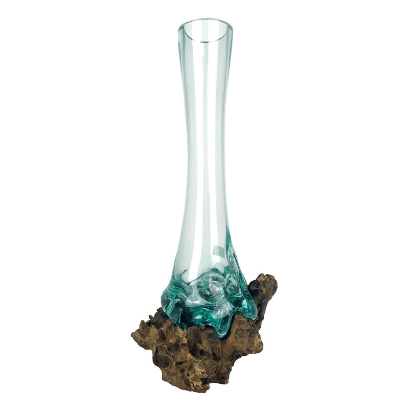 Glass On Teak Driftwood Molten Sculptural Bud Vase Image 2