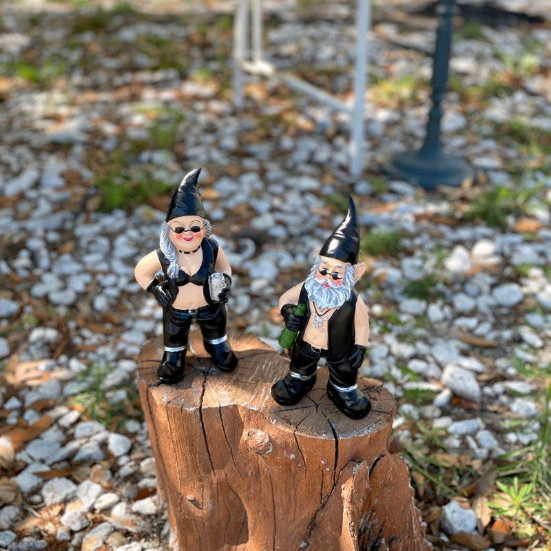 Gnoschitt and Gnofun 7.5 Inch High Motorcycle Gnomes Resin Yard Art Statues Funny Bikers Garden Gnome Weather Resistant Lawn