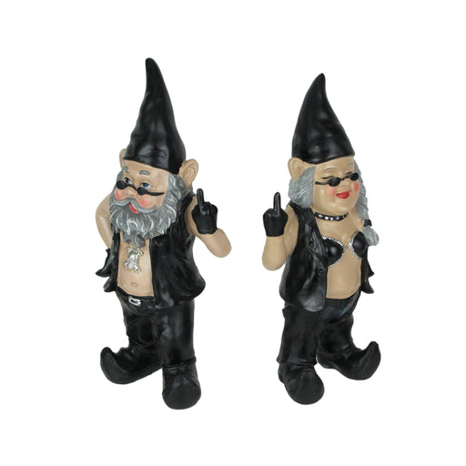 Gnoschitt and Gnofun: The Gnaughty Rebel Biker Gnome Couple - Unique 12.5-Inch High Rude Garden Gnome Statues - Fun Indoor