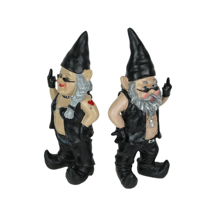 Gnoschitt and Gnofun - Born to Ride Biker Gnome Couple Outdoor Statue - Garden Decorations with Attitude - Unique and Naughty