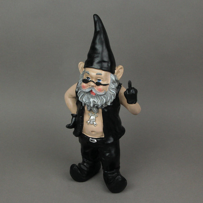 Gnoschitt The Rebellious Rude Biker Gnome - Motorcycle Enthusiast Resin Garden Statue - Indoor and Outdoor Decor - Quirky and