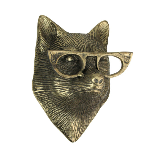 Gold Fox - Image 1 - Gold Fox Head Wall Hanging with Cat’s Eye Glasses – 6" High, Whimsical Resin Decor, Metallic Gold