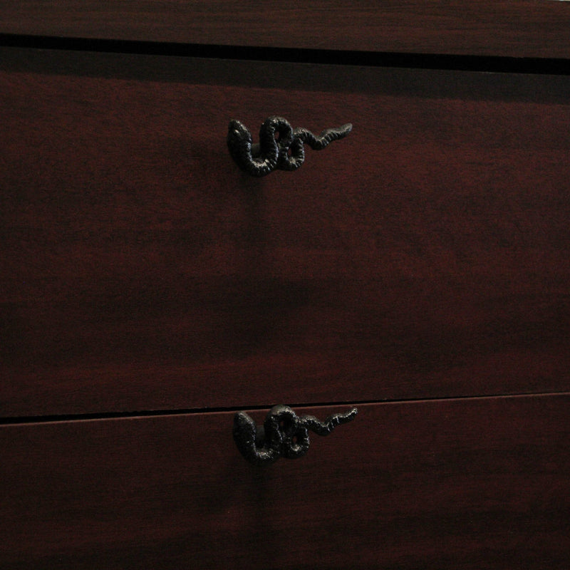 Gothic Black Cast Iron Snake Drawer Pulls – 6-Piece Set, 2.25" Long, 1" High, Serpentine Design for Cabinets, Drawers, and