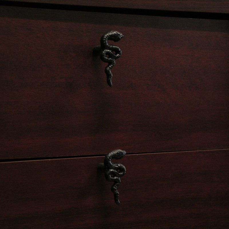 Gothic Black Cast Iron Snake Drawer Pulls – 6-Piece Set, 2.25" Long, 1" High, Serpentine Design for Cabinets, Drawers, and