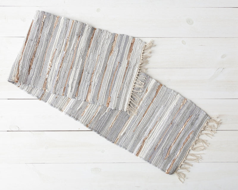 Gray and Gold Chindi Cloth Woven Table Runner 12 Inches X 56 Inches Image 2