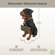 Guardian of Love - Buddy Rottweiler Welcome Statue with Reversible Sign, Decorative Dog Figurine for Indoor or Outdoor Use,