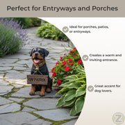 Guardian of Love - Buddy Rottweiler Welcome Statue with Reversible Sign, Decorative Dog Figurine for Indoor or Outdoor Use,
