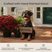 Guardian of Love - Buddy Rottweiler Welcome Statue with Reversible Sign, Decorative Dog Figurine for Indoor or Outdoor Use,