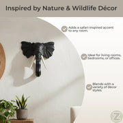 Hand-Carved Black Wood Elephant Head Wall Hanging Sculpture: A Majestic 12-Inch High Safari Art Piece, Meticulously Crafted