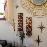 Hand Carved Natural Stained Wood Polynesian Style Tiki Wall Hanging Masks 20 inch Set of 2 Tropical Décor Image 4