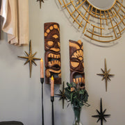Hand Carved Natural Stained Wood Polynesian Style Tiki Wall Hanging Masks 20 inch Set of 2 Tropical Décor Image 5