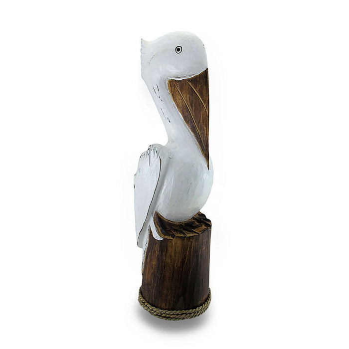 Hand Carved / Painted Wooden Pelican On Piling Statue Coastal Décor Image 1
