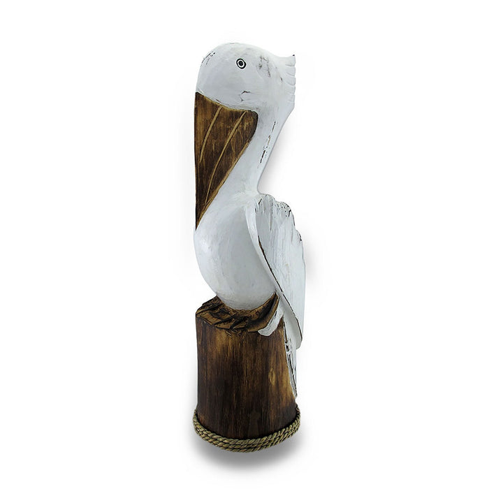Hand Carved / Painted Wooden Pelican On Piling Statue Coastal Décor Image 2