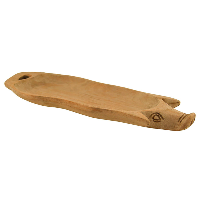 Hand Carved Pig Shaped Decorative Wooden Serving Tray 15 Inch Image 2