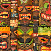 Set of 10 Hand-Carved Wood Polynesian Design Hawaiian Tiki Wall Hanging Masks - Exquisite 10-Inch High Masks for Vibrant