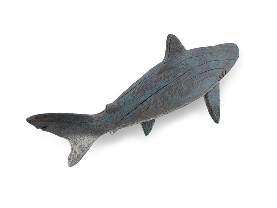 Hand-Painted Weathered Grey Finish Wood-Like Shark Resin Tabletop Statue - Lifelike Nautical Decor for Homes, Offices, or