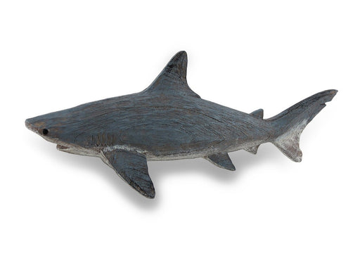 Hand-Painted Weathered Grey Finish Wood-Like Shark Resin Tabletop Statue - Lifelike Nautical Decor for Homes, Offices, or