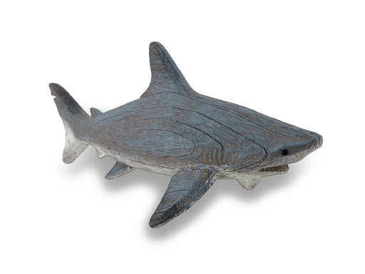 Hand-Painted Weathered Grey Finish Wood-Like Shark Resin Tabletop Statue - Lifelike Nautical Decor for Homes, Offices, or