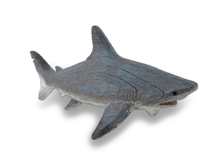 Hand-Painted Weathered Grey Finish Wood-Like Shark Resin Tabletop Statue - Lifelike Nautical Decor for Homes, Offices, or