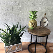Hand-Painted Wooden Pineapple Sculpture – 9.75" High, Green, Beige, Brown Finish – Rustic Tropical Decor, Hand-Carved