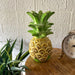 Hand-Painted Wooden Pineapple Sculpture – 9.75" High, Green, Beige, Brown Finish – Rustic Tropical Decor, Hand-Carved
