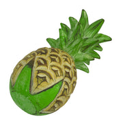 Hand-Painted Wooden Pineapple Sculpture – 9.75" High, Green, Beige, Brown Finish – Rustic Tropical Decor, Hand-Carved