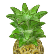 Hand-Painted Wooden Pineapple Sculpture – 9.75" High, Green, Beige, Brown Finish – Rustic Tropical Decor, Hand-Carved