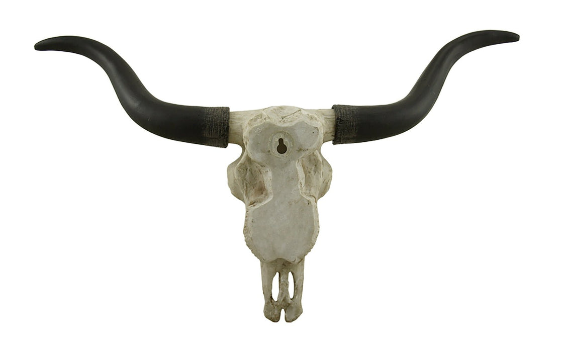 Handcrafted 20-Inch Black & Bone Longhorn Trophy Skull Wall Sculpture - Realistic Faux Steer Head with Intricate Detailing,
