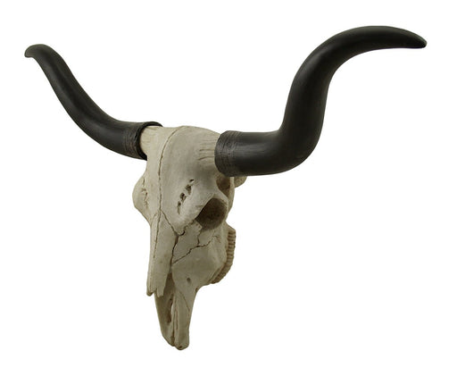 Handcrafted 20-Inch Black & Bone Longhorn Trophy Skull Wall Sculpture - Realistic Faux Steer Head with Intricate Detailing,