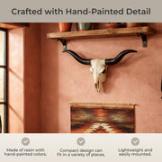 Handcrafted 20-Inch Black & Bone Longhorn Trophy Skull Wall Sculpture - Realistic Faux Steer Head with Intricate Detailing,