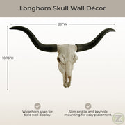 Handcrafted 20-Inch Black & Bone Longhorn Trophy Skull Wall Sculpture - Realistic Faux Steer Head with Intricate Detailing,
