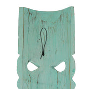 Handcrafted Aqua Blue Tiki Wall Masks Set – Hibiscus Flower & Sea Turtle Design, 12"x5"x2" – Vibrant Tropical Decor, Artisan