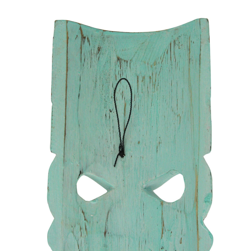 Handcrafted Aqua Blue Tiki Wall Masks Set – Hibiscus Flower & Sea Turtle Design, 12"x5"x2" – Vibrant Tropical Decor, Artisan