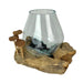 Handcrafted Glass and Teak Driftwood Vase with Wood Mushroom Embellishments, 7.25" High – Unique Sculptural Planter for Home,