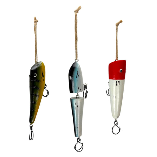 Things2Die4 Hanging Fishing Lure Ornaments Set of 3, Hand Painted Resin Nautical Decor with Jute Hanging Cords, Glossy