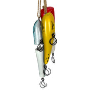 Things2Die4 Hanging Fishing Lure Ornaments Set of 3, Hand Painted Resin Nautical Decor with Jute Hanging Cords, Glossy